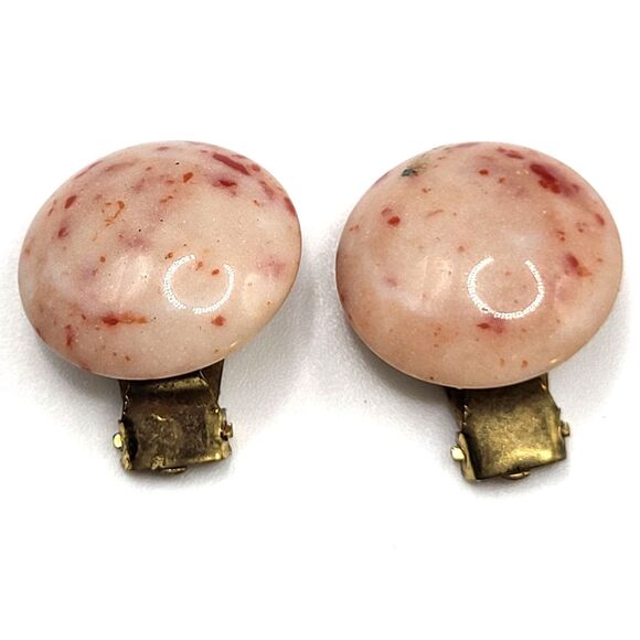 Vintage 1950s Sun Stone Dôme Earrings - Retro Gemstone Jewelry 1in - Picture 2 of 3